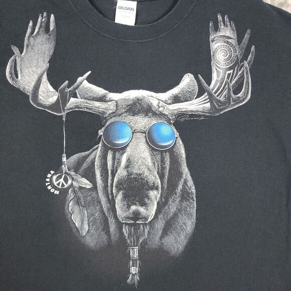 Montana Moose Shirt Men''s Large Black Outdoor Graphic Print Hipster Glasses - Picture 6 of 8